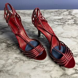 Lauren Ralph Lauren Red 3 1/2”Heels with Rhinestone Accessories Women’s Size 8.5